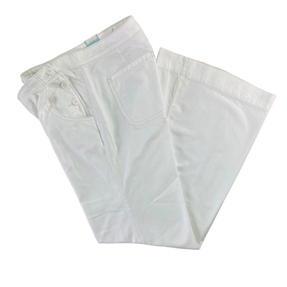 Old Navy White Denim Cotton Retro Flare Sailor Pants Jeans Side Button (Size 12) - Picture 2 of 13